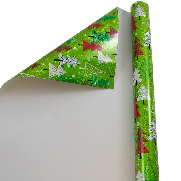 JAM Christmas Wrapping Paper, 25 Sq Ft, 1/Pack, Green with Trees
