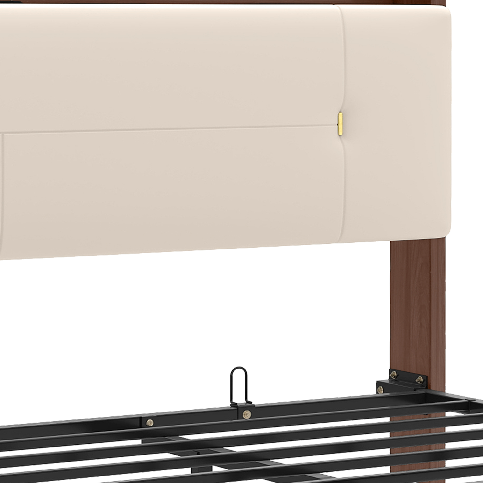 Uforic Beige King Bed Frame with LED Lighting, Contemporary Upholstered Platform Bed Frame, Floating Bed Frame with Charging Station, Box Spring Not Needed