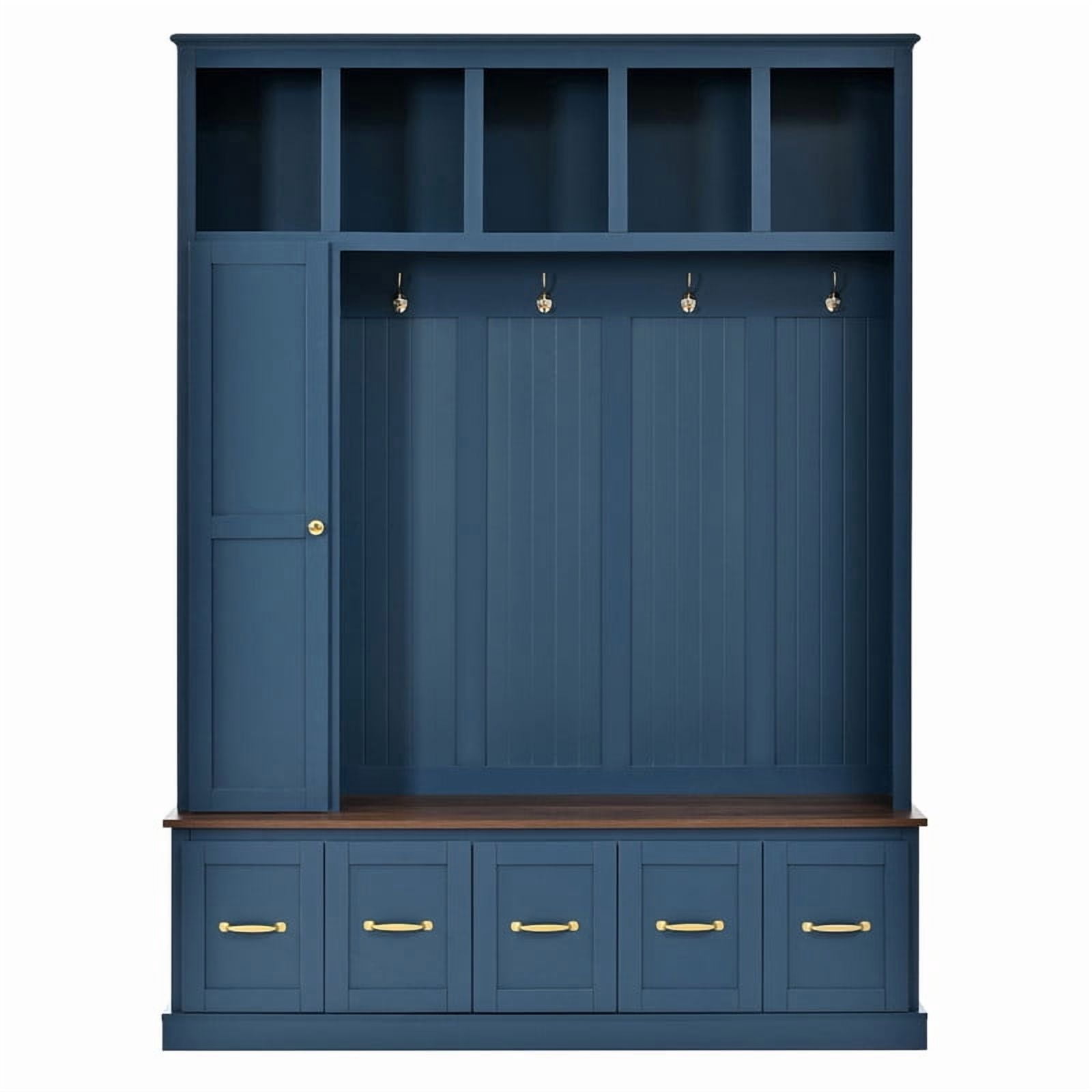 Entryway Large Hall Tree Unit with Coat Hooks, Storage Shoe Bench with Cabinet, Open Cubbies & Drawers