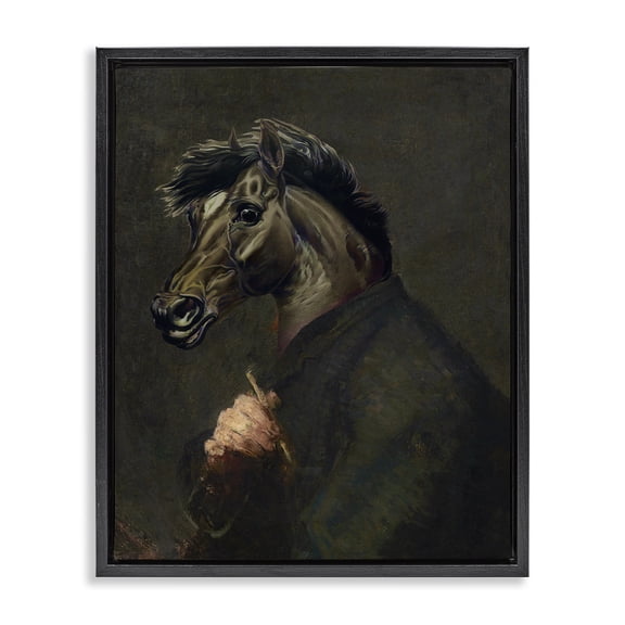 Stupell Industries Horse Painter Portrait Novelty & Humor Painting Black Floater Framed Canvas Art Print Wall Art, 17 x 21