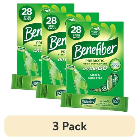 (3 pack) Benefiber On The Go Prebiotic Fiber Powder, Unflavored, 3.92 Oz, 28 Ct