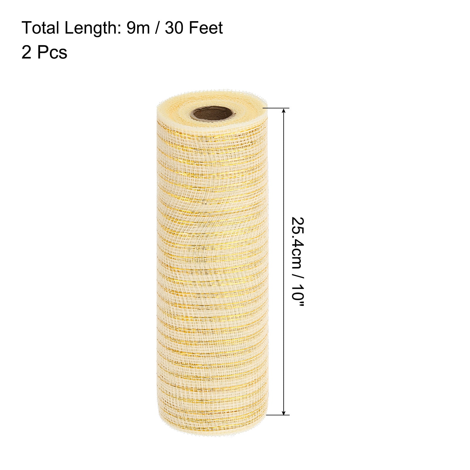 Uxcell 2 Pcs 10" x 30Feet PP Burlap Mesh Decorative Mesh Ribbon, Cream with Gold Foil