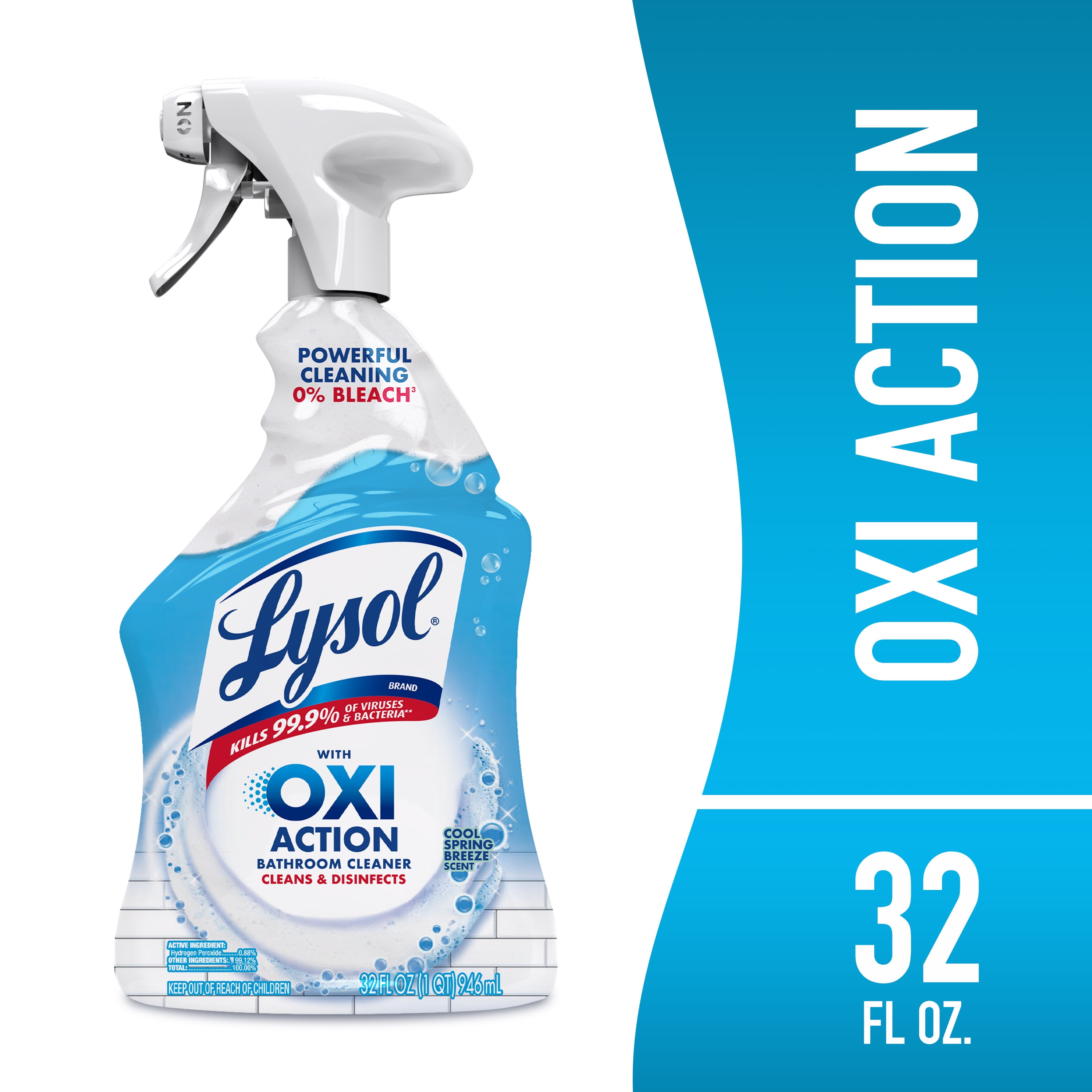 (2 pack) Lysol Bathroom Cleaner OXI Action Spray, Cleaning, Sanitizing, & Disinfecting Spray with Hydrogen Peroxide, Bleach Free, Cool Spring Breeze Scent, 32 fl oz