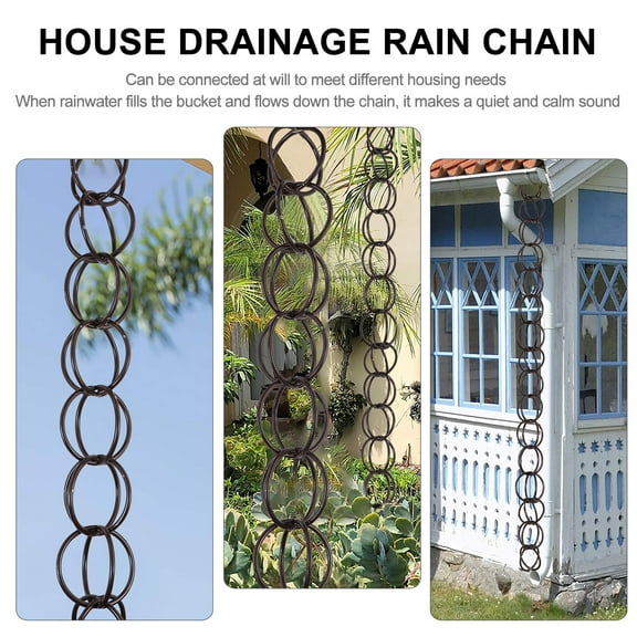 HEMOTON Decorative Rain Chain for Outdoor Use Made of Copper with Black Color and Different Shapes 1M