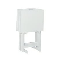 Linon Lisbon Five Piece Wood Tray Table Set in Whitewash