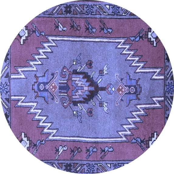 Ahgly Company Machine Washable Indoor Round Persian Blue Traditional Area Rugs, 7' Round