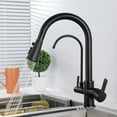 thumbnail image 3 of 3 Way Kitchen Faucet with Pull Out Spray Brass Multifunction Hot and Cold Water Swivel Kitchen Sink Faucet-Black, 3 of 5