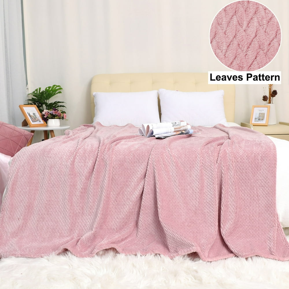 Flannel Fleece Bed Blankets Queen Size,Leaves Pattern Soft Warm