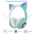 thumbnail image 2 of CHAO Auriculares con orejas de gato, plegables, con Bluetooth, con luz LED intermitente, inalámbricos, con micrófono, color verde, 2 of 4