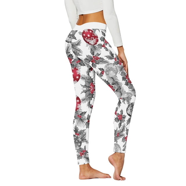 Gibobby Leggings deportivos mujer Leggings de fitness con estampado de de nieve a cuadros navideños para mujer, cintura alta(Blanco,CH)