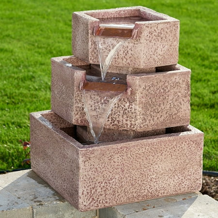 Smart Solar Glass Cascadia Falls Electric Corner Fountain with LED Light