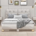 thumbnail image 3 of Euroco Upholstered Full Size Platform Bed with Headboard, Beige, 3 of 14