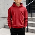 thumbnail image 2 of Ulanda Boys Sweatshirts Long Sleeve Fleece Hoodie Thick Fashion Plain Hooded Pullover For Teens Fall Kids Clothes (Brick Red, 14-15 Years), 2 of 4