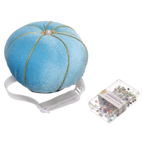 Uxcell Wrist Pin Cushion Wristband Sewing Pincushion with 100 Head Needles, Light Blue