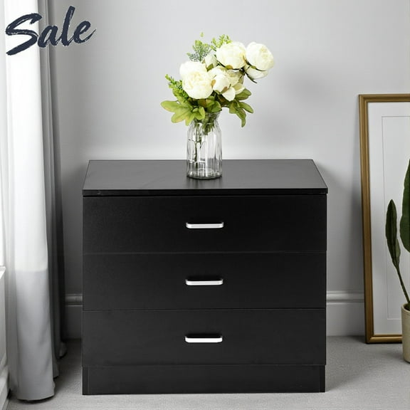 Tcbosik Modern Nightstand with 3 Drawers, 25.98" Wide Storage Chest Organizer for Bedroom/Home Office/Small Space, Black