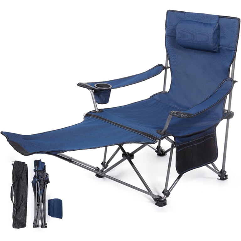 Goplus Camping Lounge Chair With Footrest - 4-Position Reclining Folding Chair, Carrying Bag, Cup Holder, 330LBS Capacity