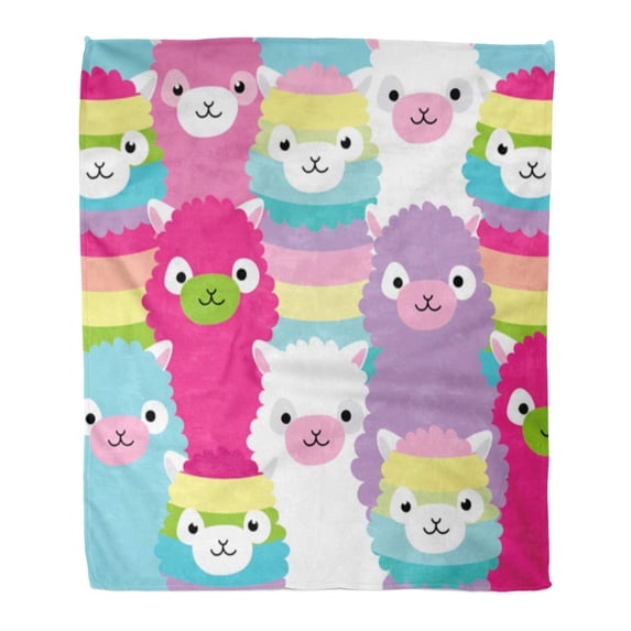 SIDONKU Throw Blanket 50x60 Inches Colorful Lama Alpaca Family Portrait Llama Baby Cute Rainbow Abstract America Warm Flannel Soft Blanket for Couch Sofa Bed