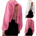 thumbnail image 5 of qucoqpe Womens Long Sleeve Solid Color Crewneck Sexy Backless Tie Knit Sweater Casual Loose Fit Pullover Top, 5 of 5