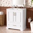 thumbnail image 3 of 30" Bathroom Vanity with Sink, MDF and Solid Wood Frame, 1 Divider Drawer and 2 Soft-close Doors (Double Shelf on Door), Freestanding Vanity, 3 of 51