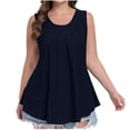 thumbnail image 2 of ALLLIST Womens Tops Plus Size Blue Solid Sleeveless Crew Neck Pleated Tank Tops Women Tank Tops L, 2 of 6