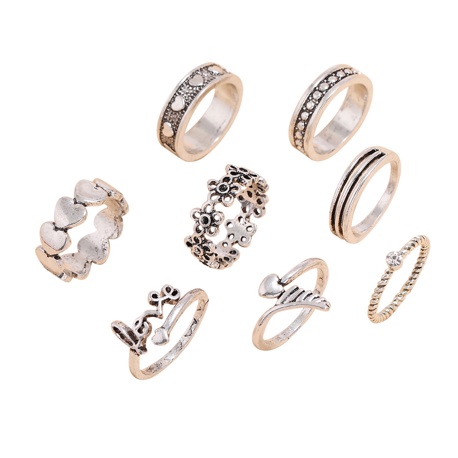 Burnished Silver Tone Multi Size Ring Set