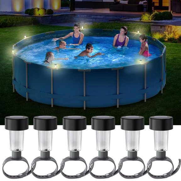 Ettsollp 1/6 Pcs Pool Polr Light Solar Powered Waterproof Above Ground Pool Fence Lamp Warm White Light Outdoor Framed Swimming Pool Fence Decoration LED Light