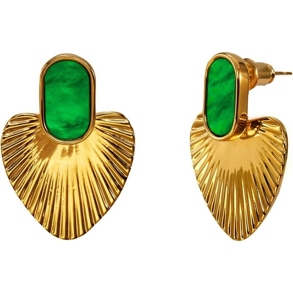 CW Black/Red/Green/White/Pale yellow heart earrings for women，24K gold-plated statement dangle earrings，fashion vintage gold black earrings.