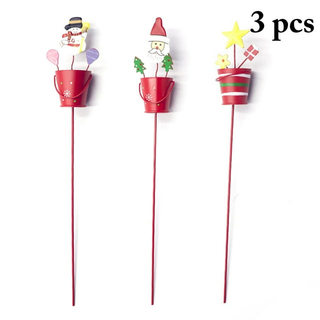 Bangcool 3PCS Christmas Table Topper Stick DIY Mini Watering Can Bucket Centerpiece Stick