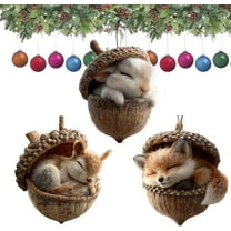 Acrylic Forest Animal Acorn Ornaments – Cozy Forest Christmas Ornaments, 2026 New Pine Cone Animal Decoration, Woodland Creature Figurine, Acrylic Hanging Ornament Home Party Décor (Mix B-Pack of 3)