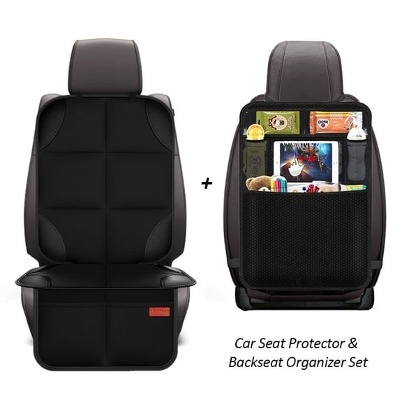 Luckybay Car Seat Protector and Car Backseat Organizer Set, Kick Mat with Touch Screen Tablet Holder and Storage Pockets