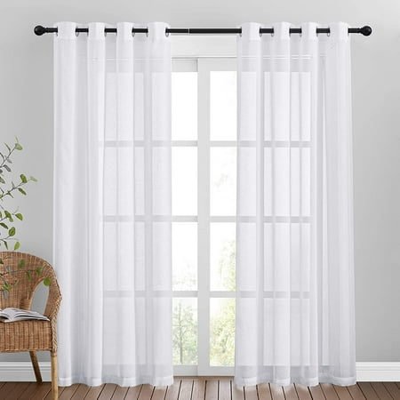 Bedroom Sheer Curtain Set Window Treatment Grommet Top Faux Linen Long Semitranspa Voile Curtains 95 Inches For Patio Villa Parlor Sliding Door White 2 Panels 55 Wide Canada Window Treatment Grommet Top Faux Linen, Curtains 95 Inches Wide