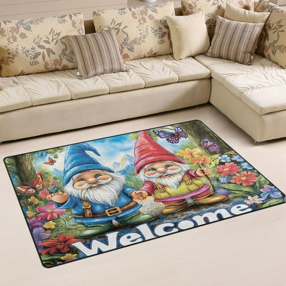 Ryvnso Cute Gnome Butterflies Area Floor Mat Non-Slip Carpet Soft Rugs Doormats 31" x 20"