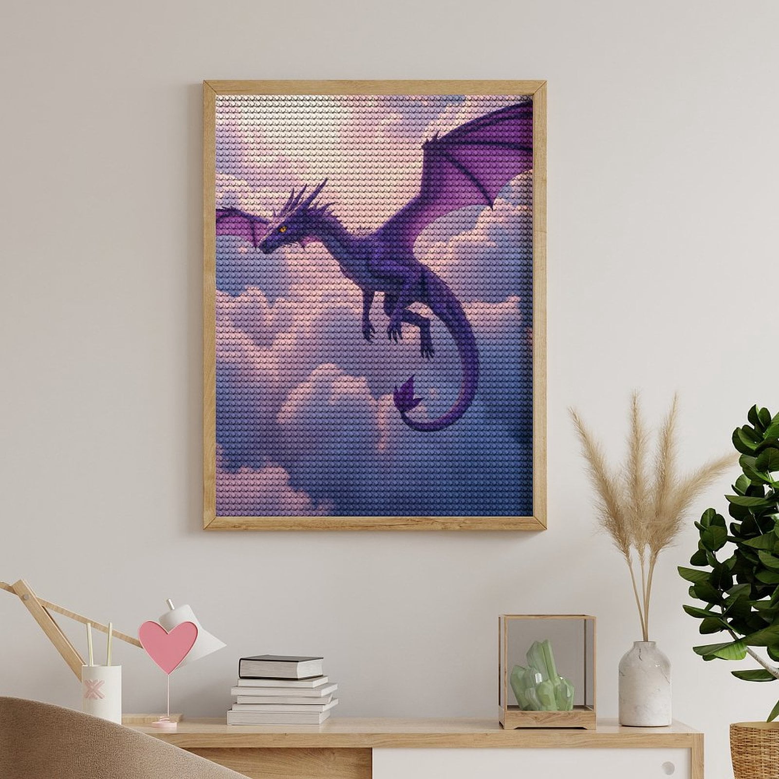 Diamond Art Kits for Adults, Purple Dragon Flying In Clouds 5D Diamond Painting Kits for Adults Beginners, DIY Full Drill Diamond Painting, Gem Art and Crafts 12x16