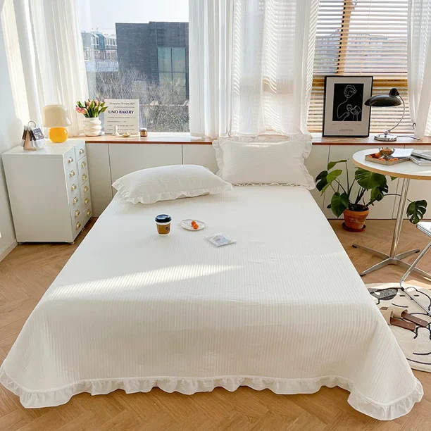 Funda acolchada de estilo coreano para cama doble y funda de almohada, 100% algodón, con volantes, cómoda colcha de tamaño Queen, suave, para el hogar
