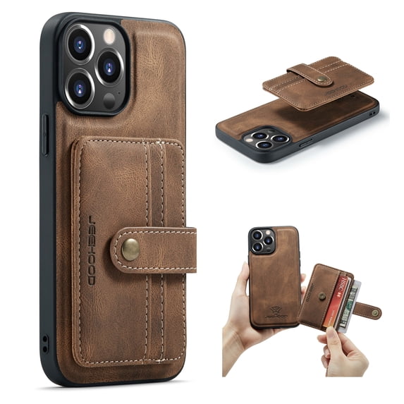 SaniMore for iPhone 14 Pro Max 6.7" Magnetic Clasp Detachable Wallet Case, Premium PU Leather Case with Card Slot Shockproof Protective Case for iPhone 14 Pro Max Women Men, Brown