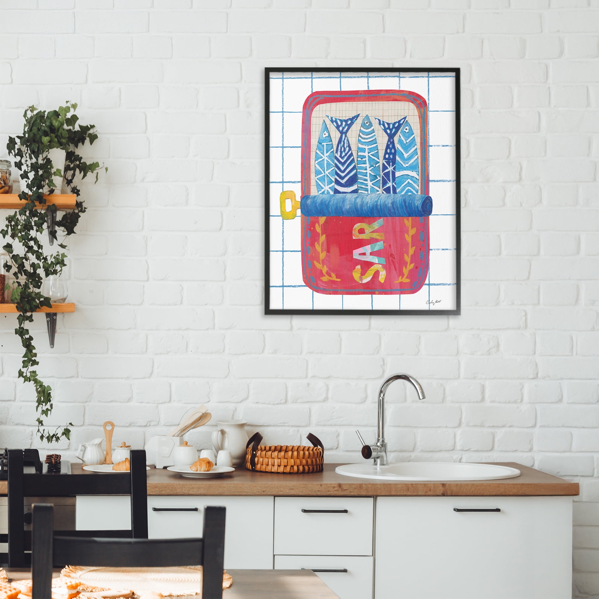 Stupell Industries Silly Sardines Red Tin Black Framed Giclee Art, design by Courtney Prahl