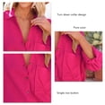 thumbnail image 3 of Camisas de manga larga con botones para mujer, moda informal, holgada, con cuello vuelto, color puro, blusa de manga larga con cuello en V para mujer, rojo rosa S, 3 of 6