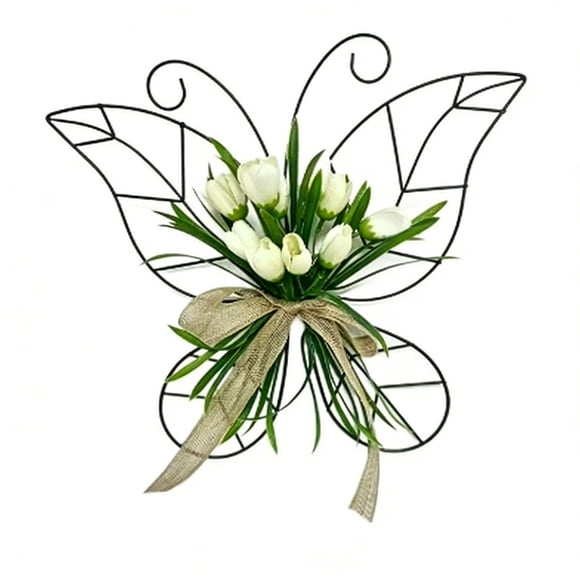 Binwennn Easter Hanging Sign Valentine's Day Wall Hangings for Living Room Shaped Metal Wall With White Black Wire Wall Art With Burlap Bow Floral Wall Hanging For Bathroom Living Room