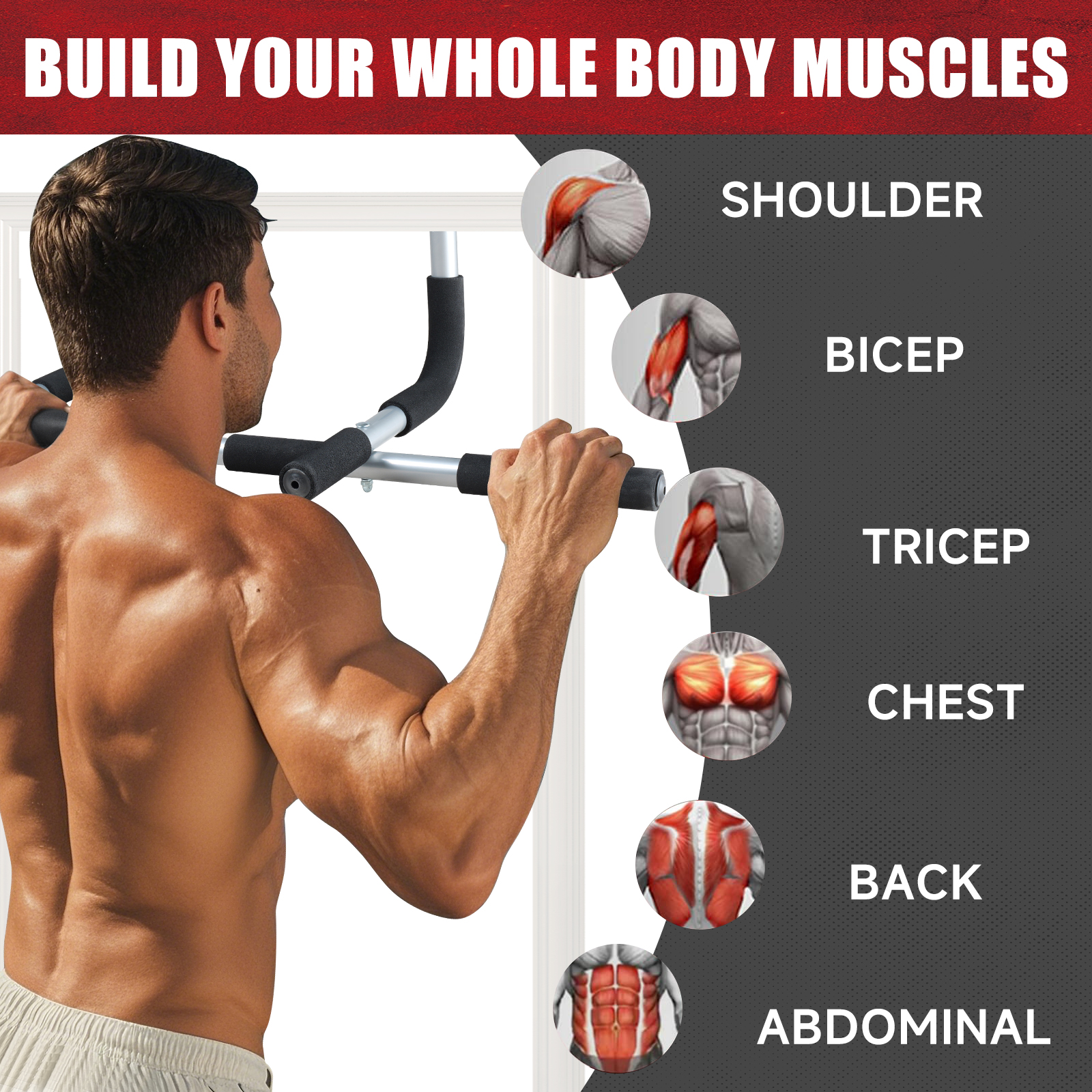 Leikefitness Doorway pull-up bar, adjustable portable upper body fitness workout for home gyms