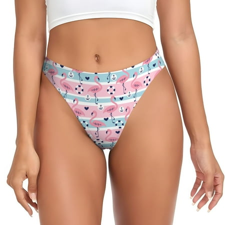 Thongs for Women - pink flamingo anchor cute stripe No Show Seamless Womens Thongs Underwear  Soft Stretch G String Thongs for Women Cuteness Ladies Thong Bikini Panties Briefs