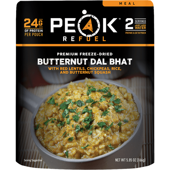 Peak Refuel Butternut Dal Bhat | Freeze Dried Backpacking and Camping Food | Amazing Taste & Quality | High Protein | Real Meat | Quick Prep (2 Serving Pouch)
