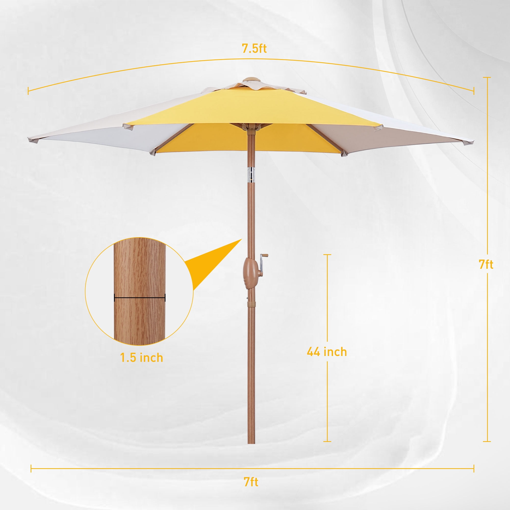Autlaycil 7.5ft Yellow/Khaki/White Patio Umbrella with Button Tilt UV Protection for Beach, Pool, Garden, Yard