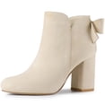 thumbnail image 1 of Unique Bargains Women's Round Toe Bow Decor Chunky Heel Ankle Boots, 1 of 7
