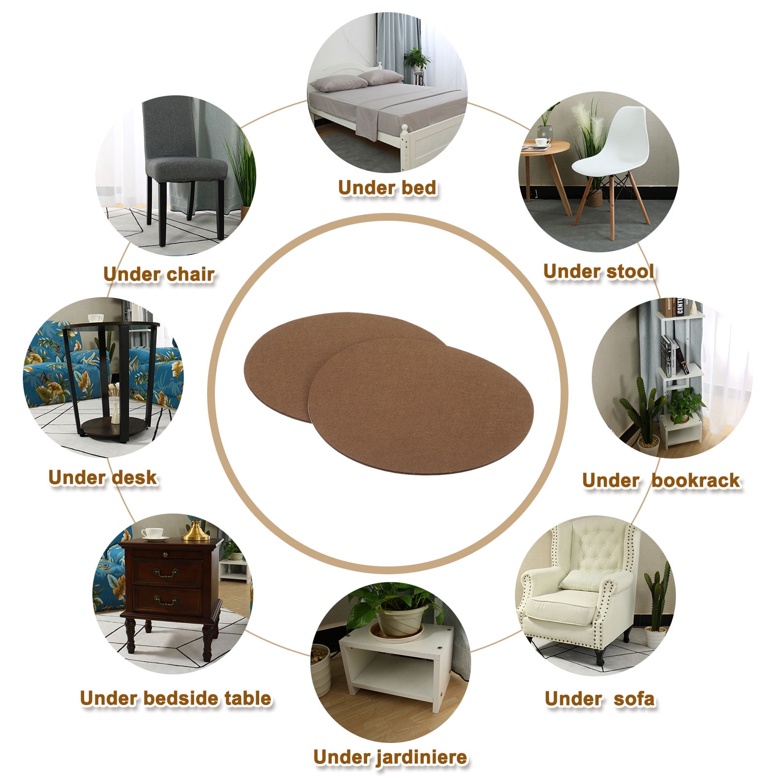 Round Felt Furniture Pads, 10Pack 10.2" Dia x 0.12" Thick Adhesive Backed Felt Non-slip Anti-scratch Felt Pads Chair Leg Protectors for Protecting Hardwood Floor, Brown