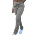 thumbnail image 3 of DDAPJ pyju Women Stacked Sweatpants Drawstring High Waist Ruched Straight Leg Pants Active Joggers Workout Trousers Gray XXL, 3 of 6