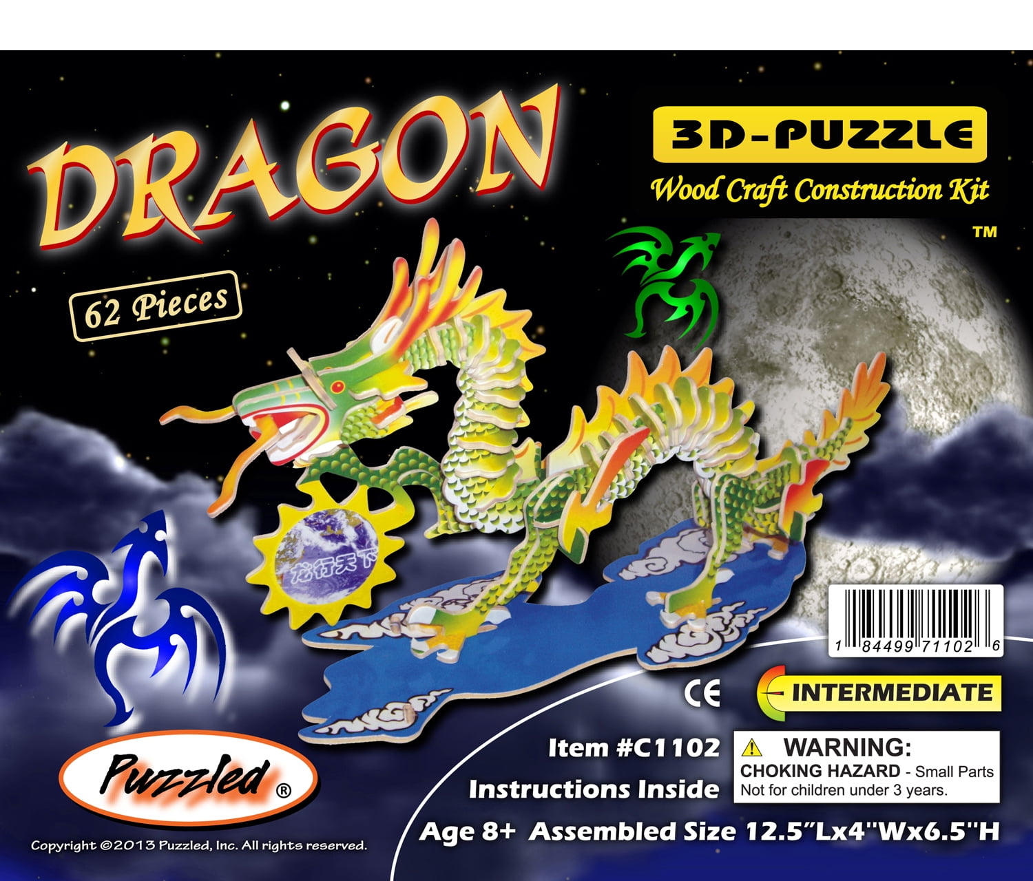 Puzzled 3D Puzzle Colorful Dragon Wood Craft Construction Kit Fun