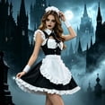 thumbnail image 3 of Rggeeun Halloween for Women Renaissance Women Gothic Dress Corset Dress Fly Sleeve Lapel Collar Ruffle Bow Dress Evening Party Classic,Black,2Xl, 3 of 7