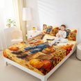 thumbnail image 4 of Manfei Watercolor Fall Scarecrow Queen Sheets for Kids, Orange Autumn Pumpkin Farm Queen Sheet Sets, 4 Pieces, 1 Flat Sheet, 1 Fitted Sheet and 2 Pillowcases, 4 of 6