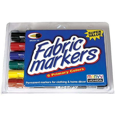 Marvy Uchida Brush-Tip Fabric Markers, Primary Colors, Set of 6