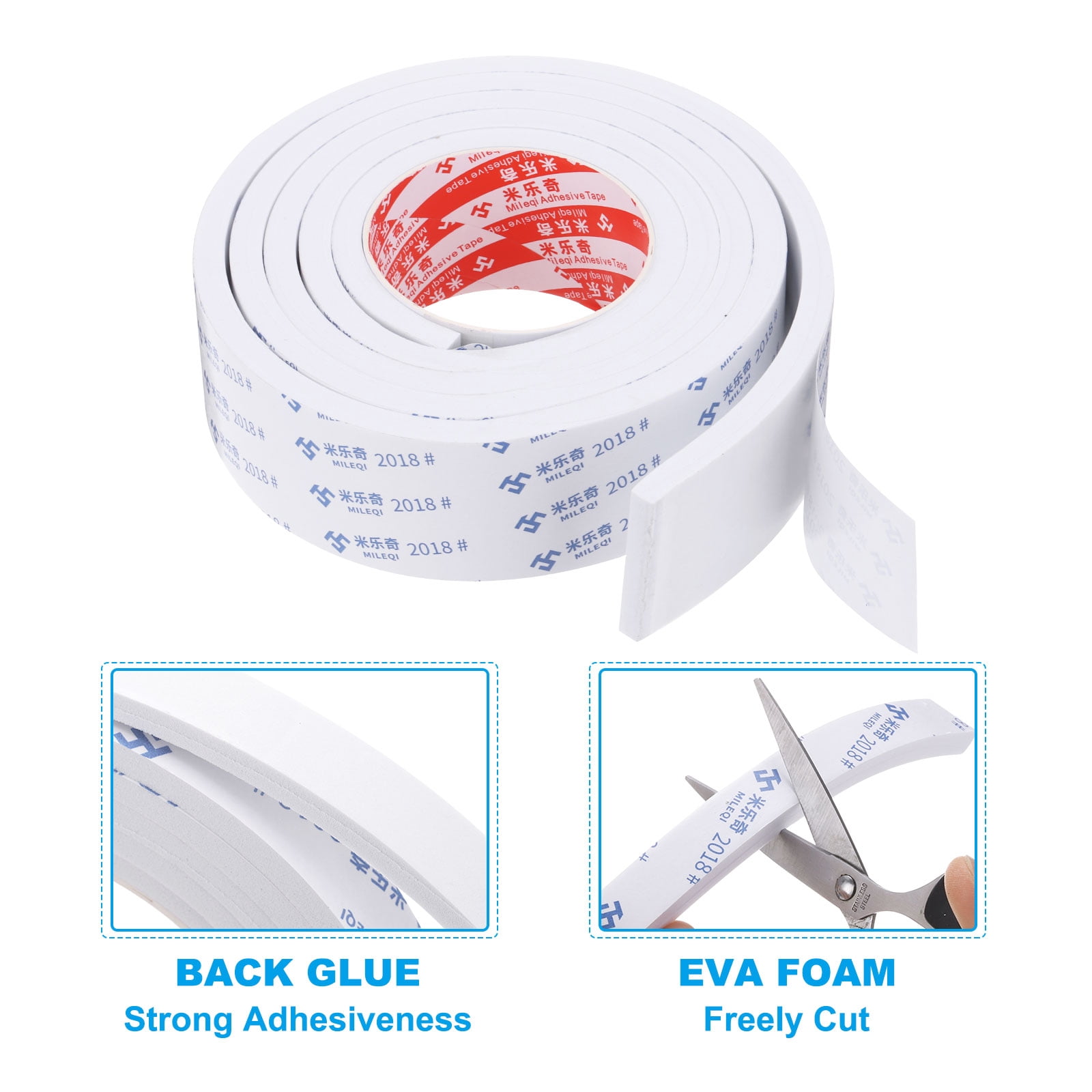 REGALWOVEN 2m/6.6ft Sealing Foam Tape 5cm Wide 8mm Thick Single Sided Weather Stripping Door Seal Strip White, 2Roll